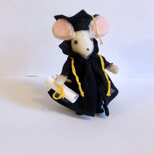 Graduation felt mouse in cap, gown with diploma hand-sewn celebrate HS college